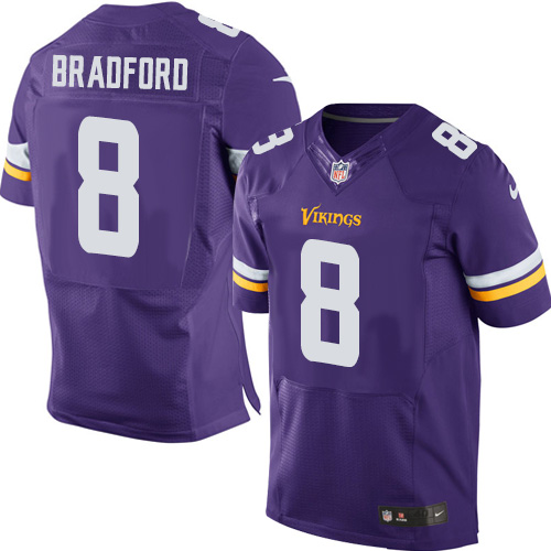 Men's Elite Sam Bradford Nike Jersey Purple Home - #8 NFL Minnesota Vikings